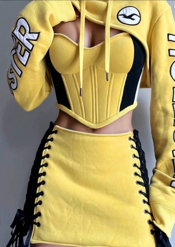Women’s Sporty Corset Hoodie & Lace-Up Skirt Set