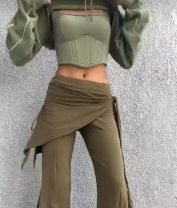 Women's Set: Corset Top & Hoodie in Khaki - Image 4